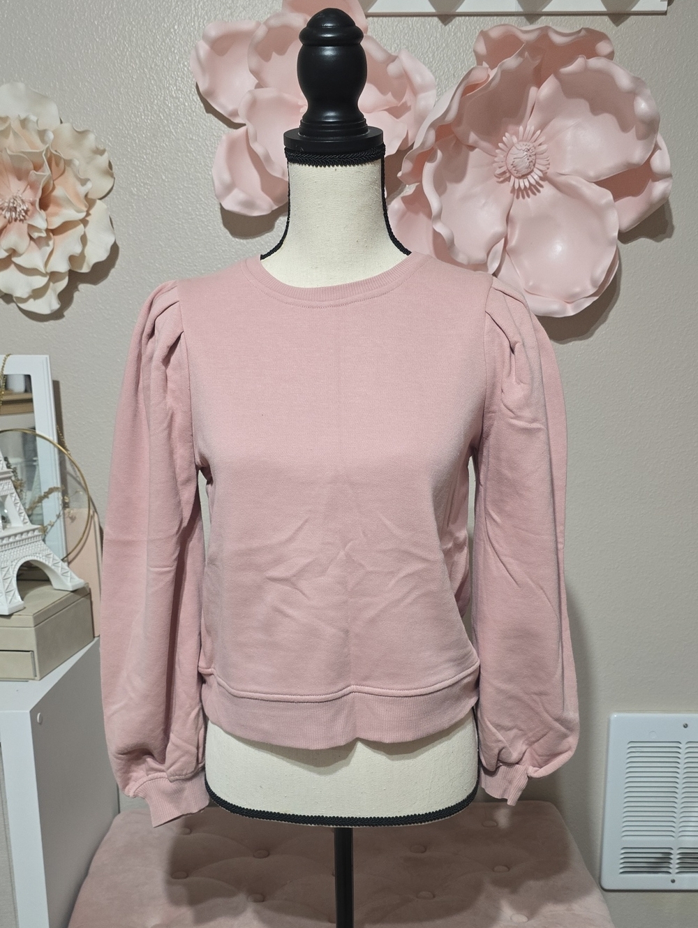Paper Crane Dusty Blush Puff-Sleeve Sweatshirt